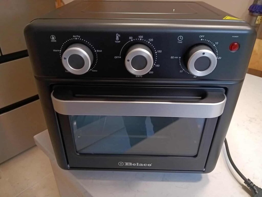 view of our own purchase testing belaco budget air fryer uk under £100 unboxing package arrival several weeks to months