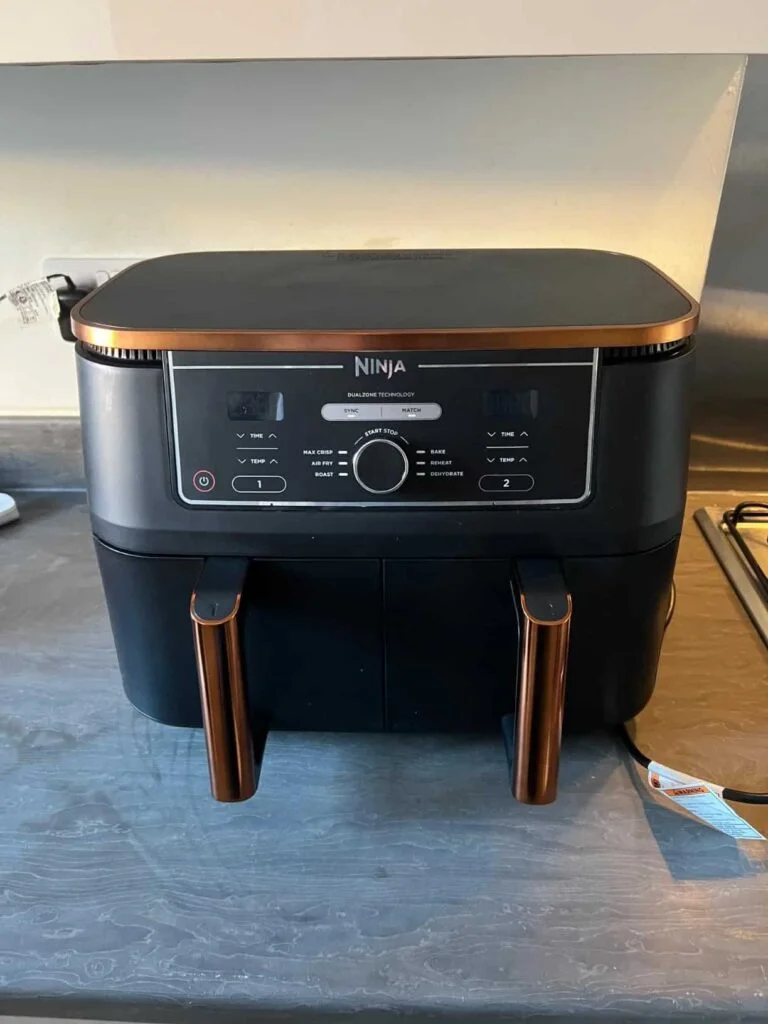 view of our own purchase testing ninja foodi dual zone air fryer af300uk unboxing package arrival several weeks to months