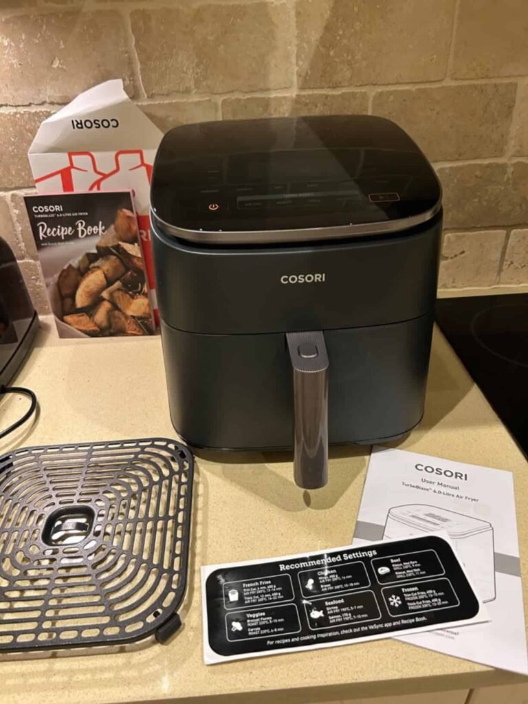 view of our own purchase testing cosori turbo blaze air fryer unboxing package arrival several weeks to months